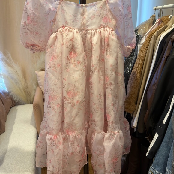 Floral Pink Puff Sleeve Dress - Picture 2 of 3